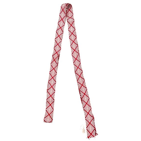 Handwoven Red & White Geometric Diamond Pattern Trim Vintage Textile - Picture 2 of 3